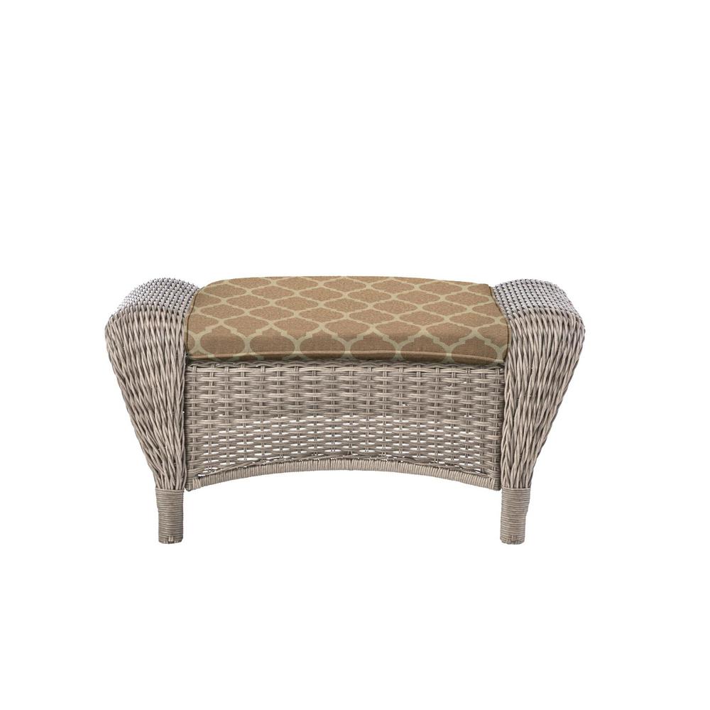  Hampton Bay Beacon Park Brown Wicker Outdoor Patio Ottoman 