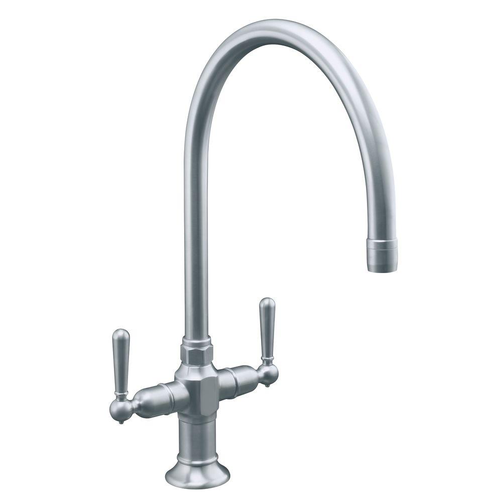Kohler Hirise 2 Handle Standard Kitchen Faucet In Brushed Stainless Steel