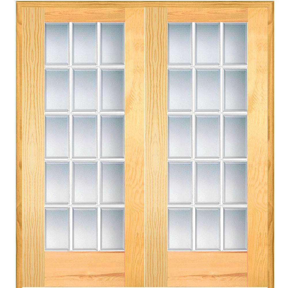 Mmi Door 72 In X 80 In Both Active Unfinished Pine Glass 15 Lite Clear Beveled Prehung Interior French Door