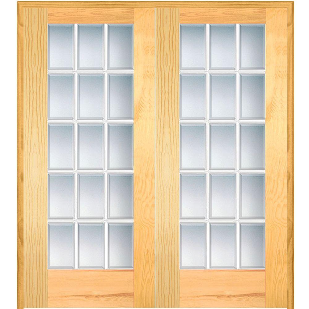15 Lite French Doors Interior Closet The Home Depot 60 In X 80 Both Active Unfinished Pine Gl 15 Lite Clear