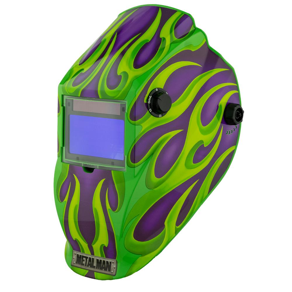 Metal Man Purple Green Flame 9 To 13 Shade Auto Darkening Welding Helmet With 3 78 In X 2 05 In Viewing Area Apg8735sgc The Home Depot