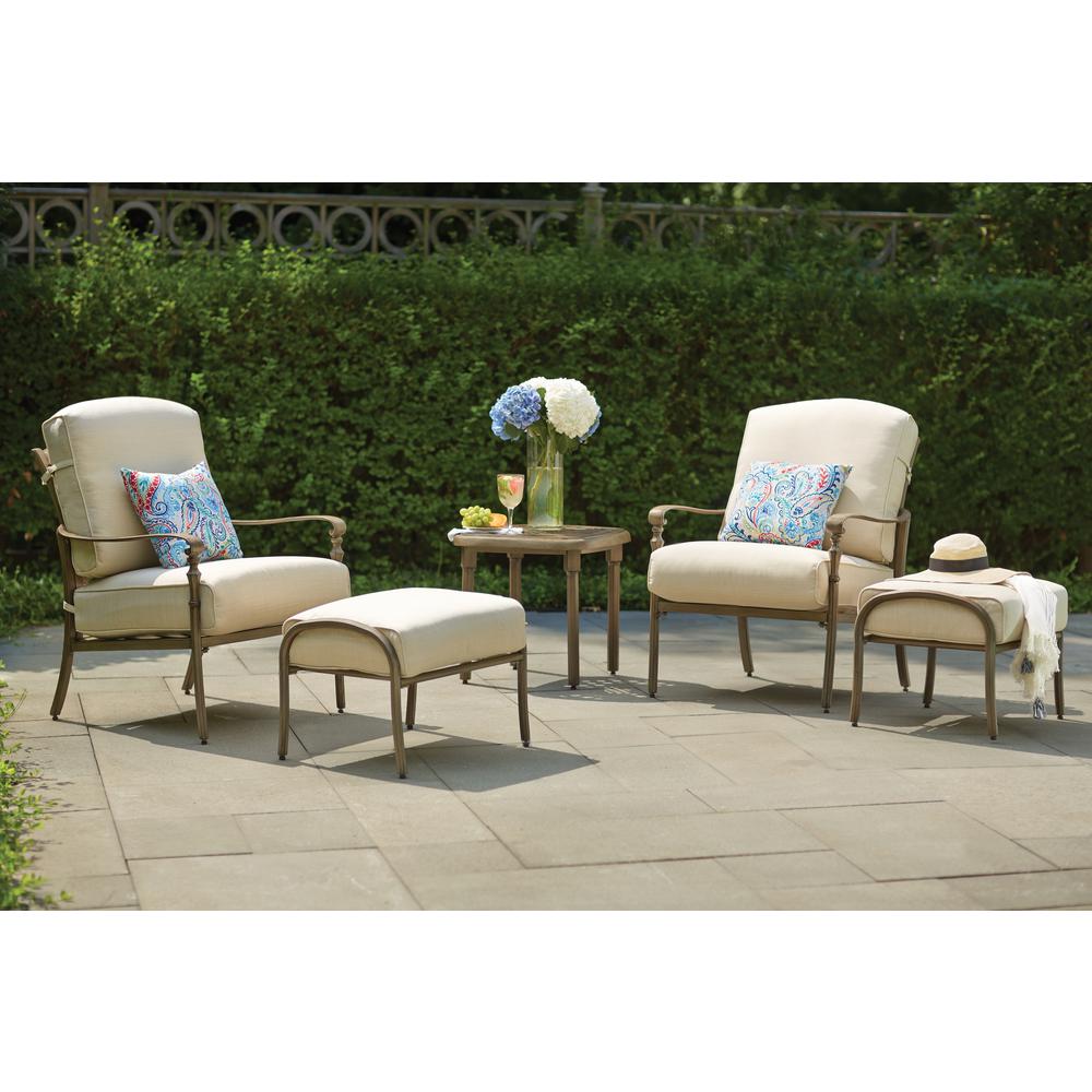 Hampton Bay Cavasso Stationary Metal Outdoor Lounge Chair With Oatmeal Cushions 2 Pack 171 410 Lc2 Kd The Home Depot