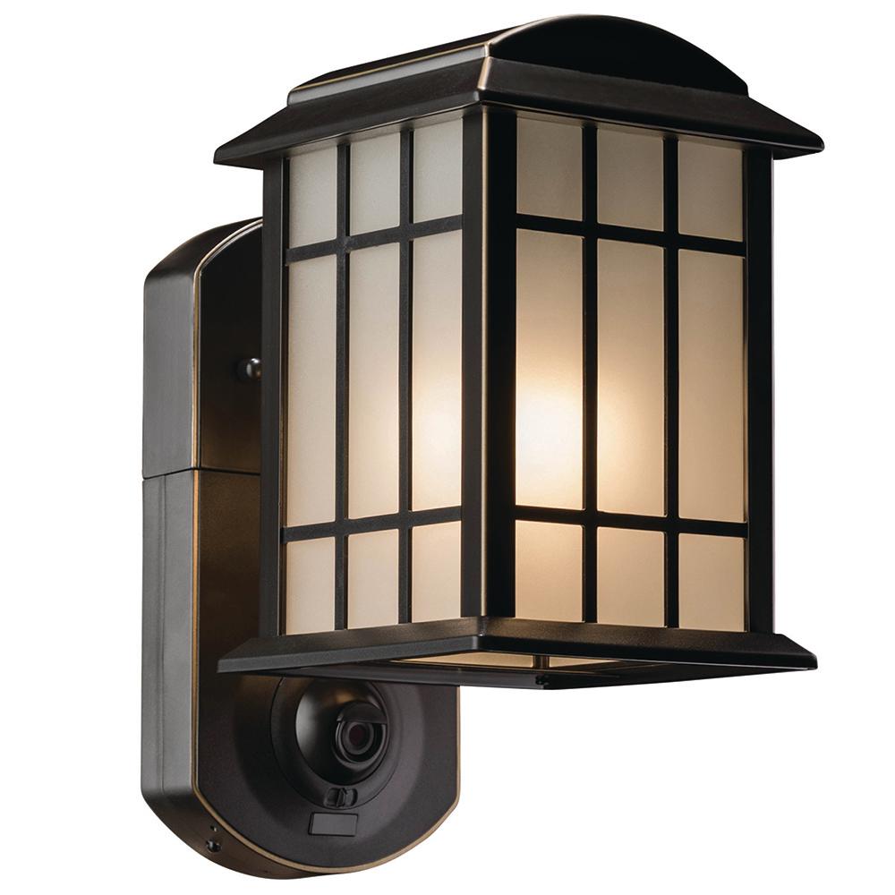 Led Outdoor Wall Mounted Lighting The Home Depot Craftsman Oil Rubbed Bronze Motion Activated Smart Security Outdoor Metal And Glass Wall Mount Lantern