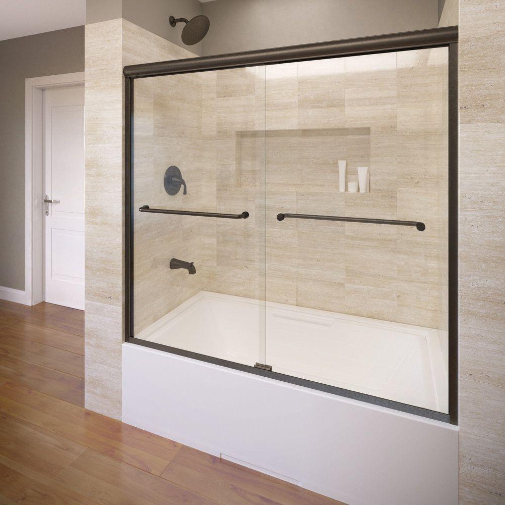 Basco Infinity 58 1 2 In X 57 In Aquaglidexp Clear Semi Frameless Sliding Tub Door In Oil Rubbed Bronze Infh05a5857xpor The Home Depot