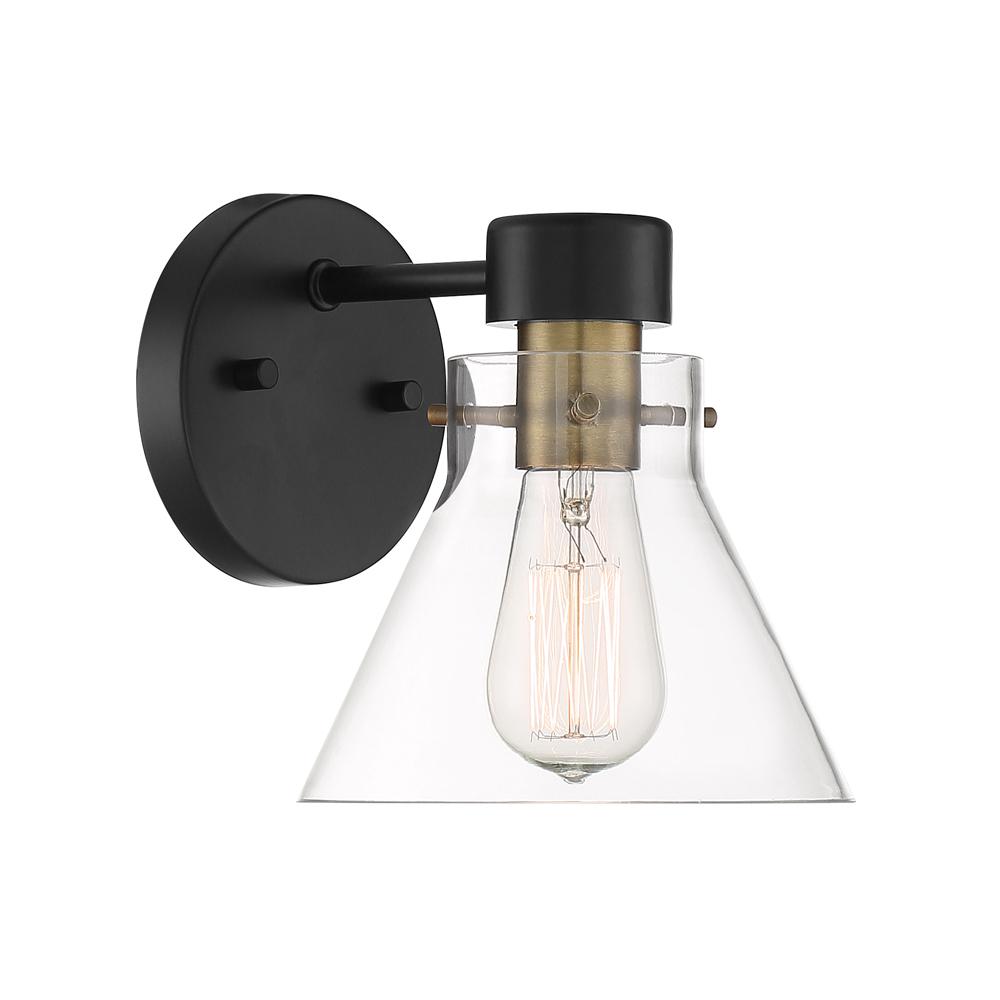 Designers Fountain Willow Creek 1-Light Matte Black Wall Sconce with Clear Glass Shade