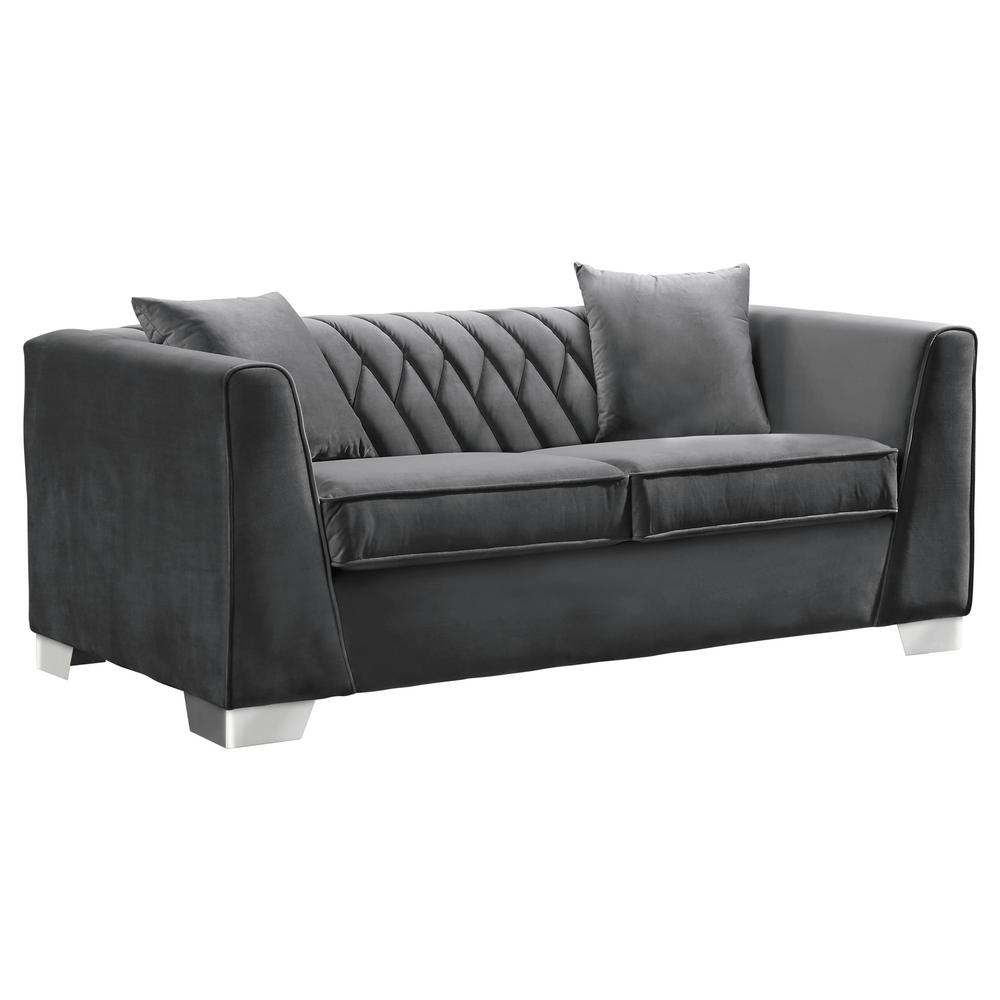Cambridge Armen Living Brushed Stainless Steel Contemporary Loveseat Cambridge Armen Living Brushed Stainless Steel Contemporary Loveseat And Dark Grey Velvet