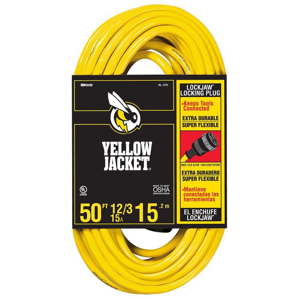 Yellow Jacket 50 ft. 12/3 SJTW Outdoor Heavy-Duty Lock Jaw Extension Cord