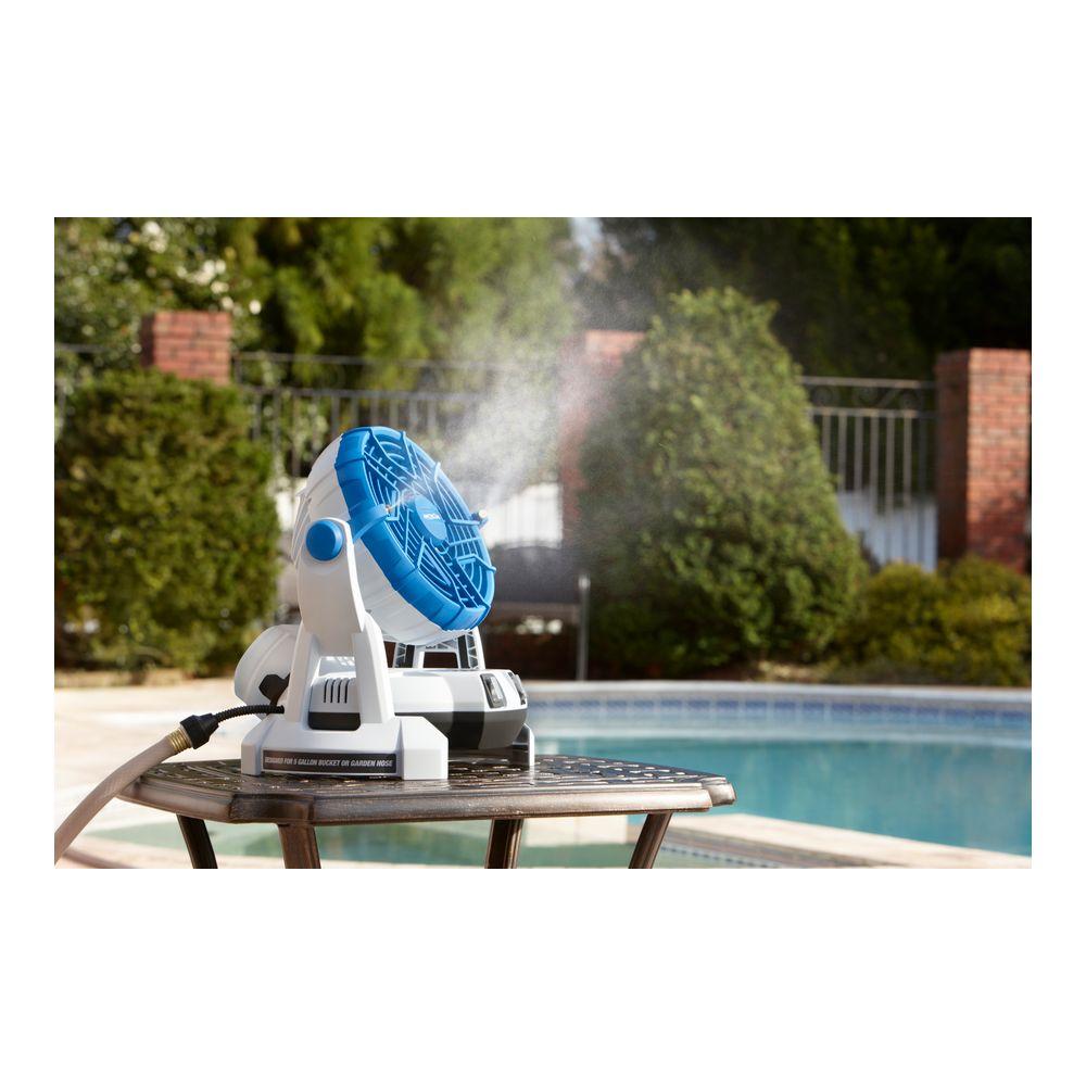 Misting Bucket Top Fan Two Speed 18 Volt Portable Cordless Cool Mist