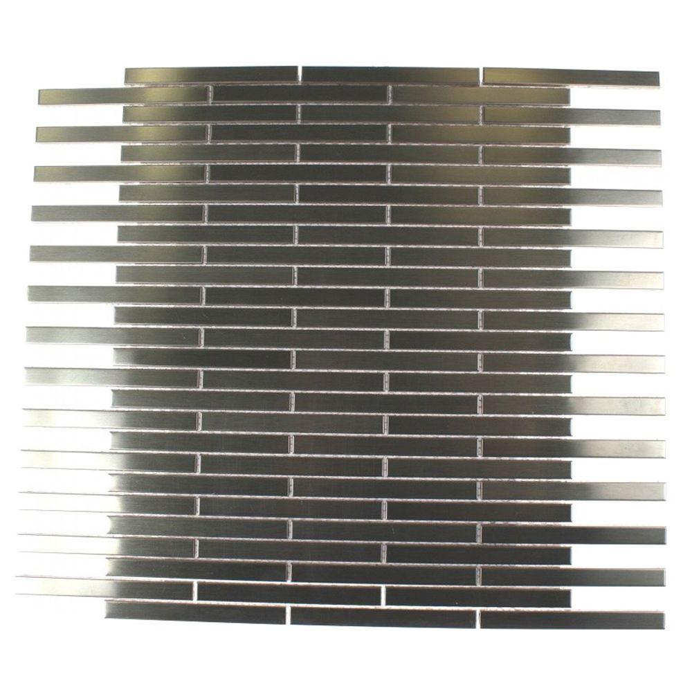 Splashback Tile Metal Silver Stainless Steel Stick 12 in. x 12 in. x 8