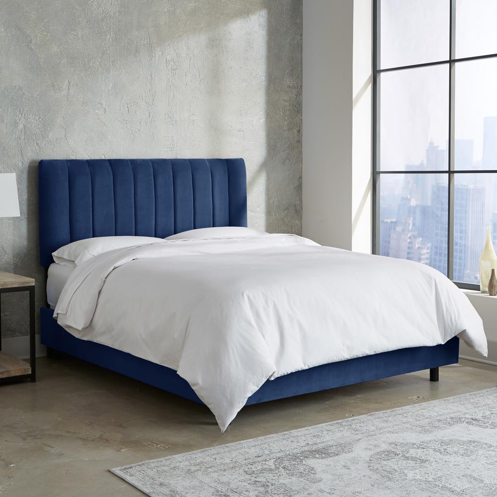 Queen Channel Seam Bed In Velvet Navy 3652bedvlvnv The Home Depot