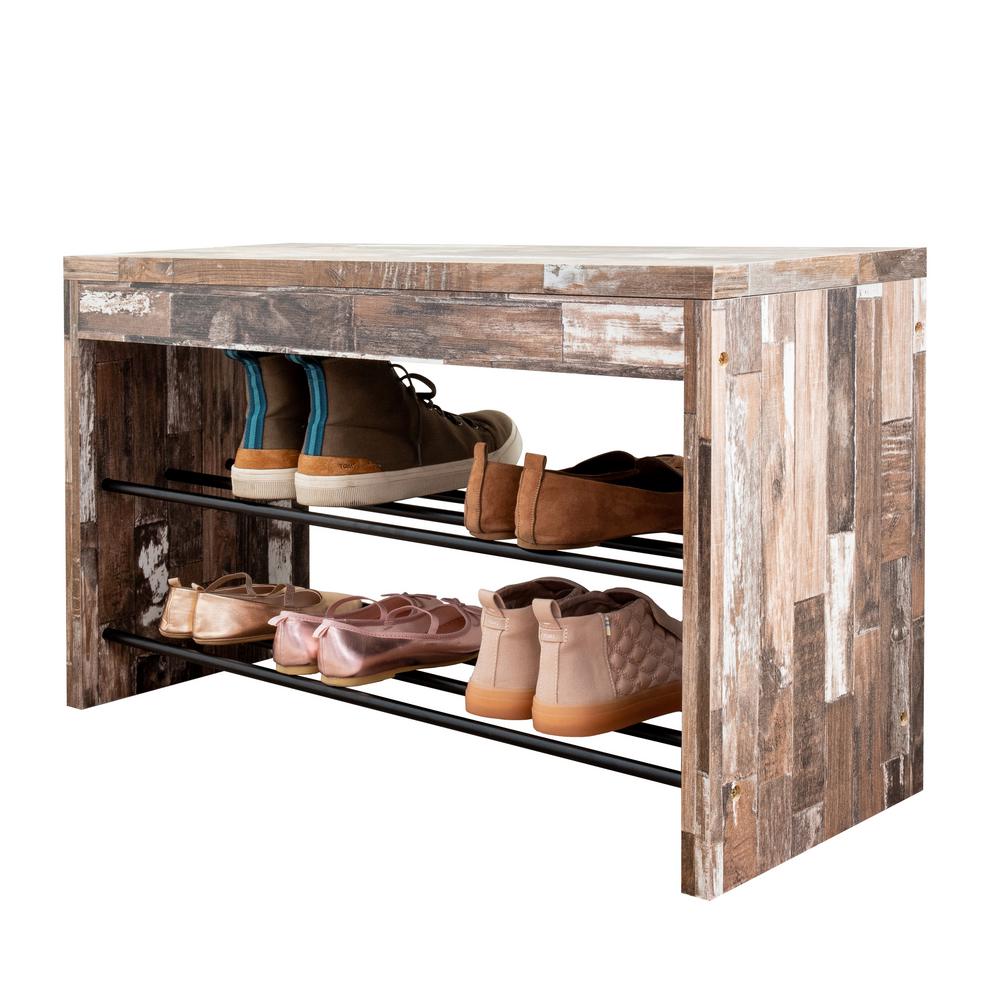 Danya B Industrial Distressed Wood Shoe Bench Ha83110 The Home Depot