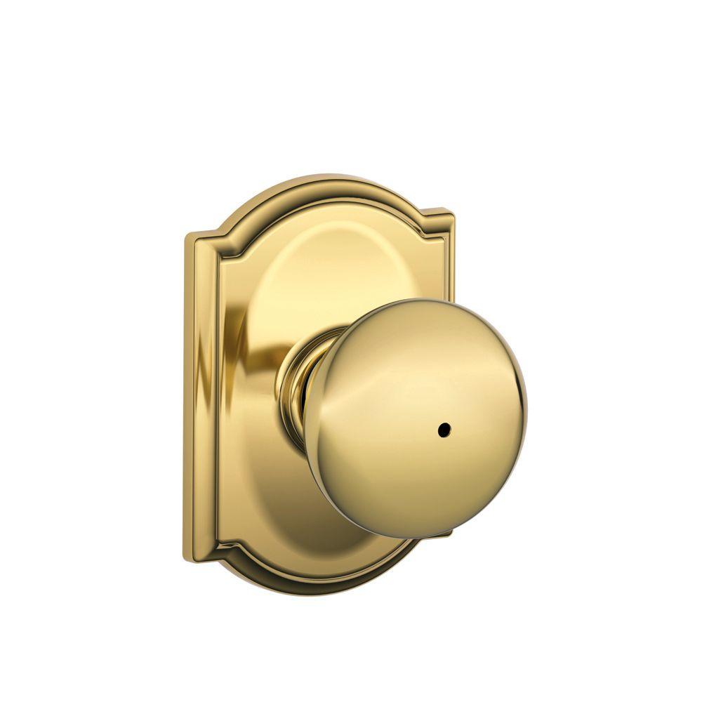 Schlage Plymouth Bright Brass Privacy Bed/Bath Door Knob with Camelot ...