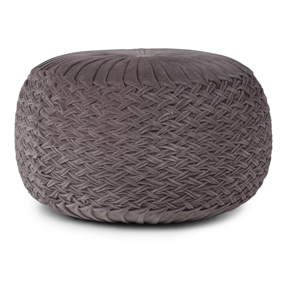 Simpli Home Grafton Transitional Round Pouf In Grey Velvet Axcpf 23 Grafton Transitional Round Pouf In Grey Velvet
