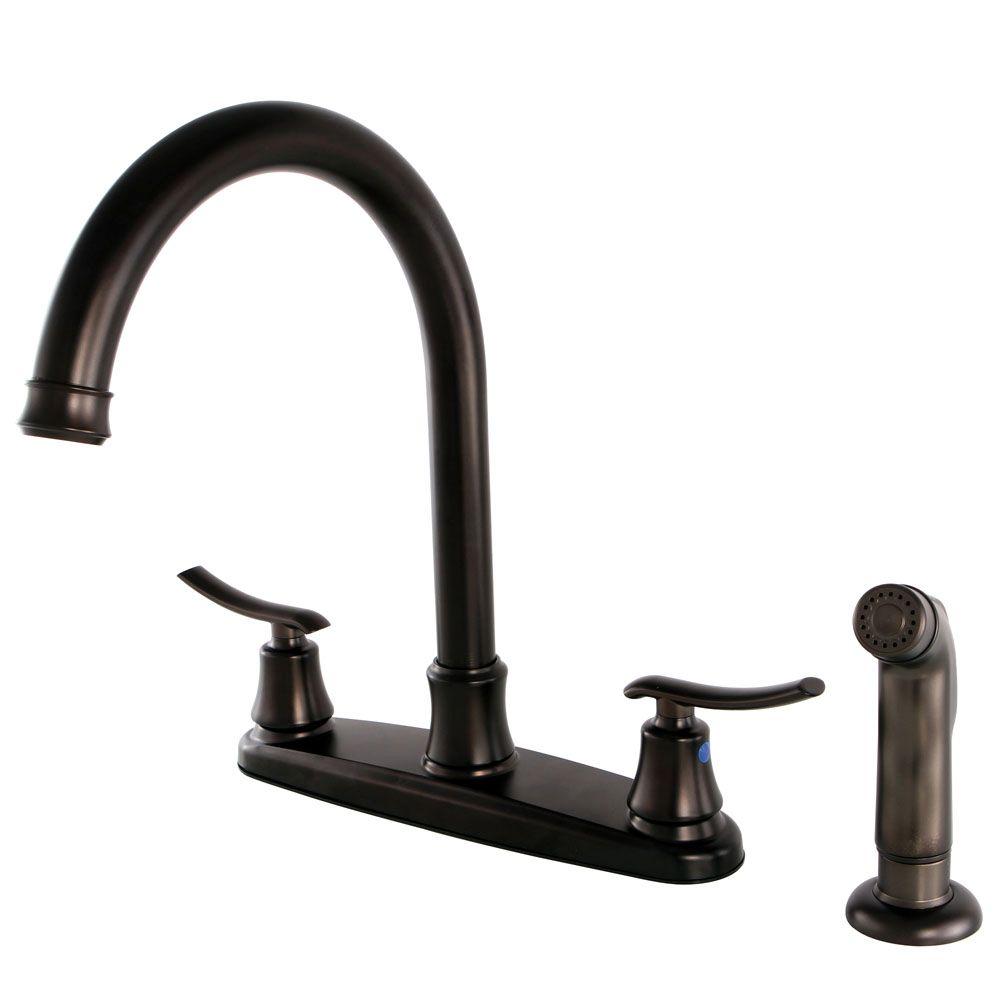 Kingston Brass Kitchen Faucets The Home Depot Euro 2 Handle Standard Kitchen Faucet With Side Sprayer In Oil Rubbed