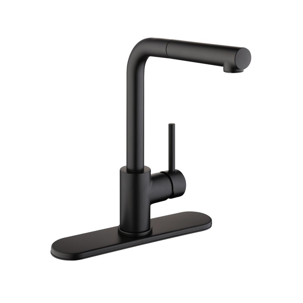 Glacier Bay Menlo Single-Handle Pull-Out Kitchen Faucet Deckplate Included in Matte Black
