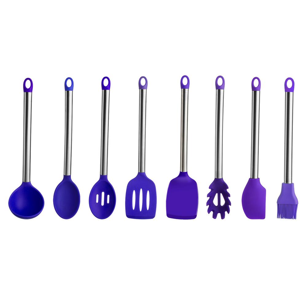 Purple Kitchen Utensil Sets Utensils The Home Depot 8 Pieces Stainless Steel Handle Silicone Utensil Set In Purple