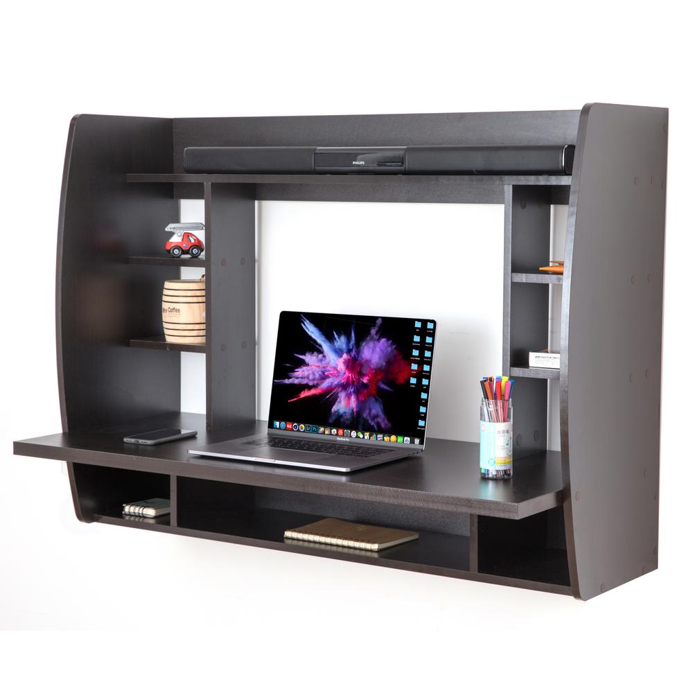 Basicwise Wall Mount Laptop Office Desk With Shelves Black
