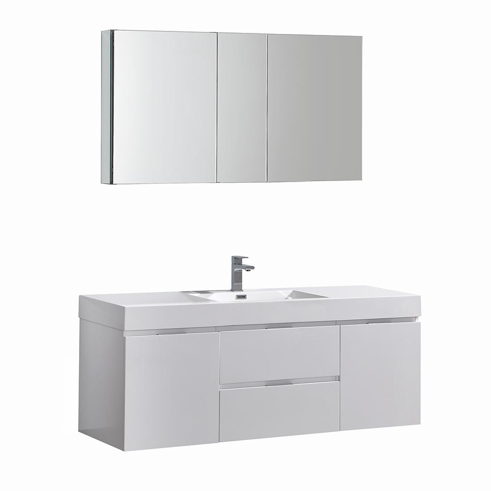 Fresca Valencia 60 In W Wall Hung Vanity White With Acrylic Top Basin And Medicine Cabinet