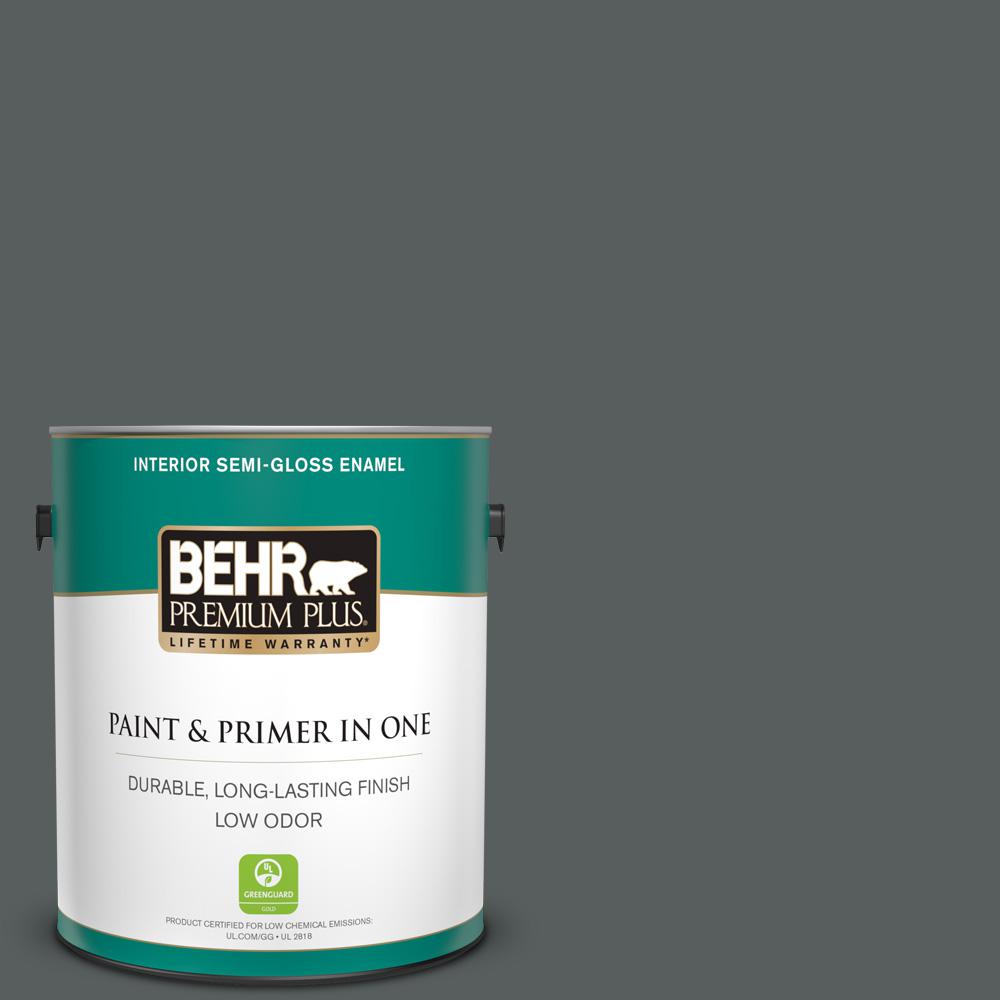 BEHR PREMIUM PLUS 1 gal. N5006 Graphic Charcoal SemiGloss Enamel Low