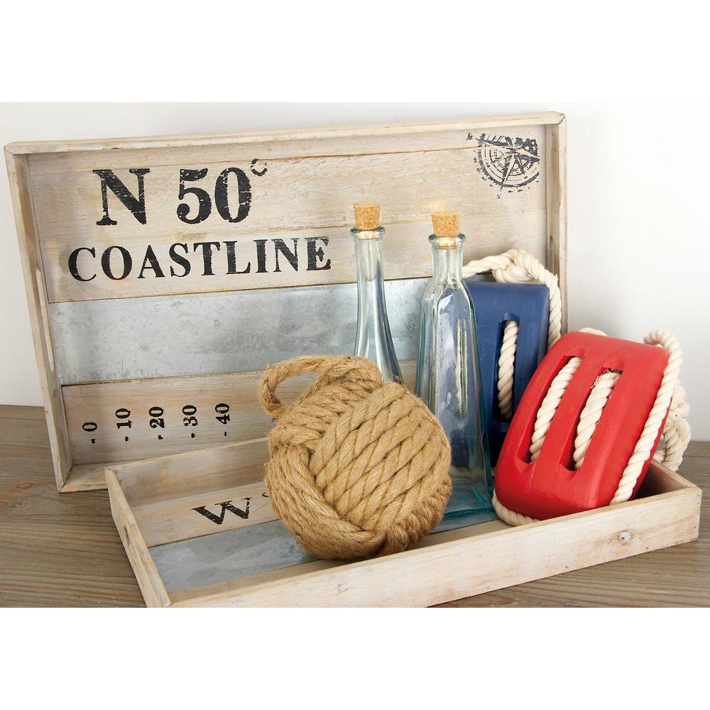 Litton Lane Natural Brown and Gray Decorative Rectangular Trays with