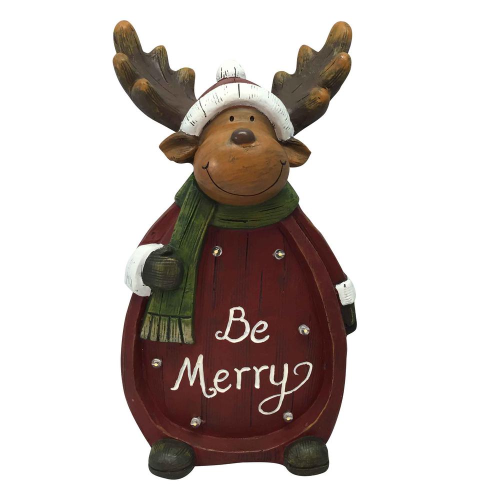 Alpine Corporation 15 In H Deer With Green Scarf Statue With Led