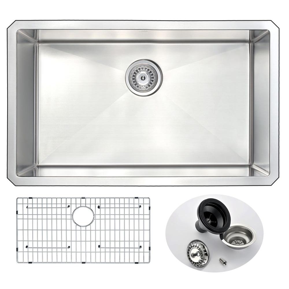 Anzzi Vanguard Series Undermount Stainless Steel 30 In 0 Hole Single Bowl Kitchen Sink K Az3018 1a The Home Depot