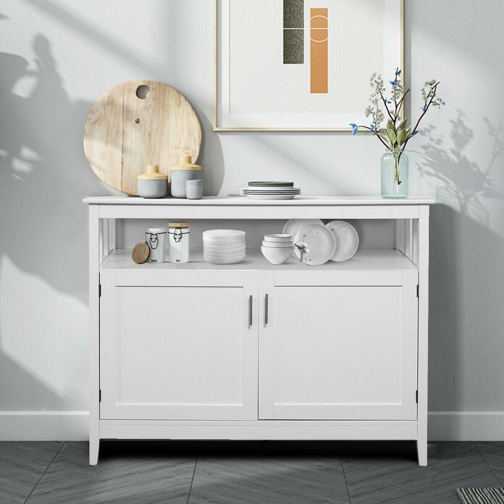 Costway Modern Kitchen Storage Cabinet Buffet Server Table Sideboard Dining Wood White Hw53869wh The Home Depot