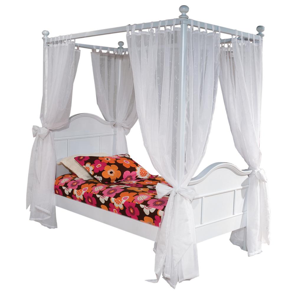 Emma White Twin Four Post Bed With Tall Headboard 9881500t4p The Emma White Twin Four Post Bed With Tall Headboard