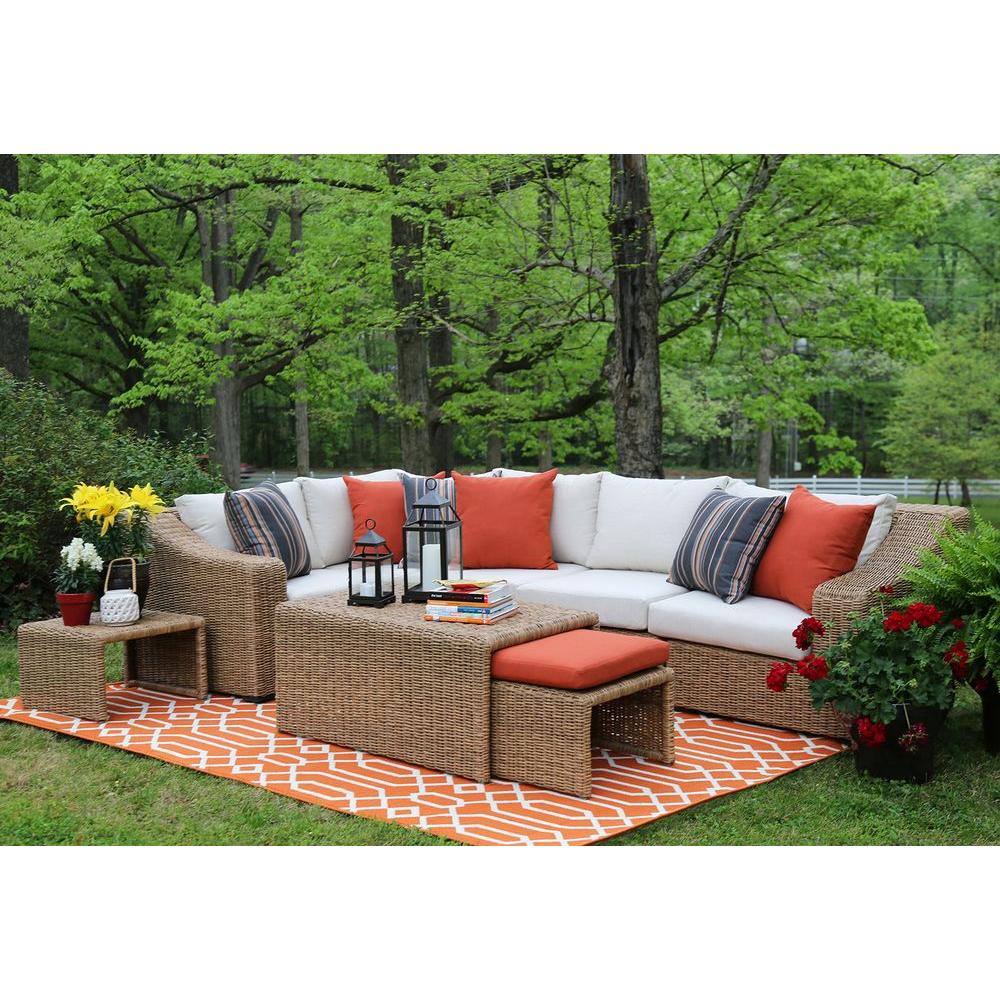 AE Outdoor Arizona 8Piece AllWeather Wicker Patio Sectional with Sunbrella Fabric White AE Outdoor Arizona 8Piece AllWeather Wicker Patio Sectional with Sunbrella Fabric White