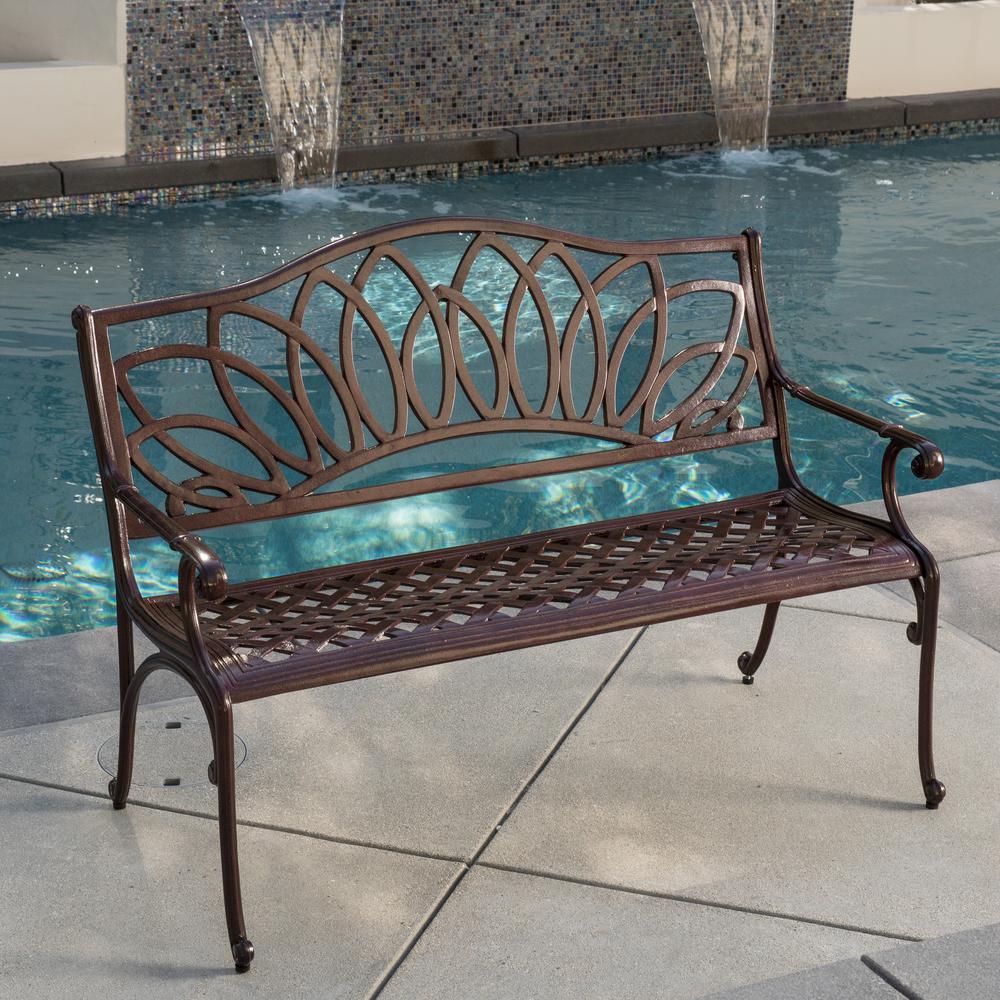 noble house virginia 48 in. brown aluminum outdoor bench