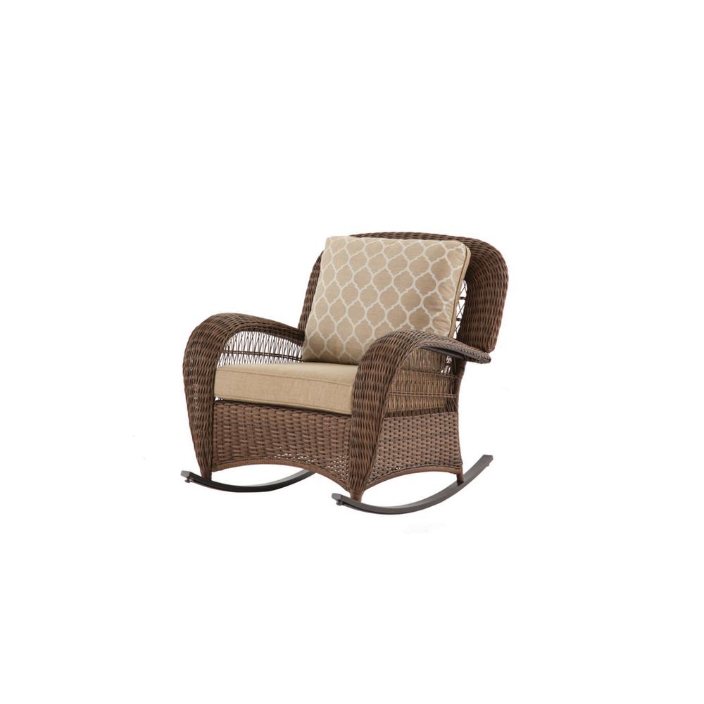 Hampton Bay Beacon Park Brown Wicker Outdoor Patio Rocking Chair With Standard Toffee Trellis Tan Cushions Frs80812crw The Home Depot