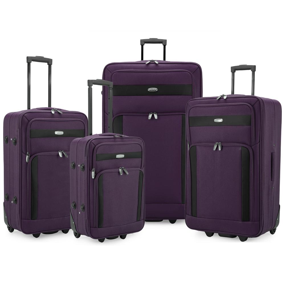 purple rolling suitcase