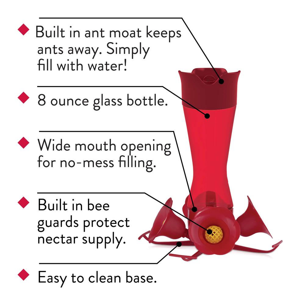 Perky Pet Red Pinch Waist Glass Hummingbird Feeder 8 Oz