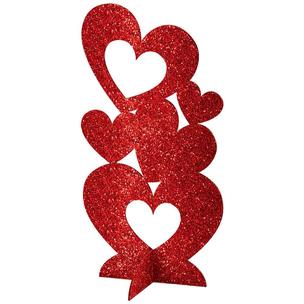 Amscan 11.5 in. Valentine's Day Red MDF Glitter Hearts 3D Centerpiece