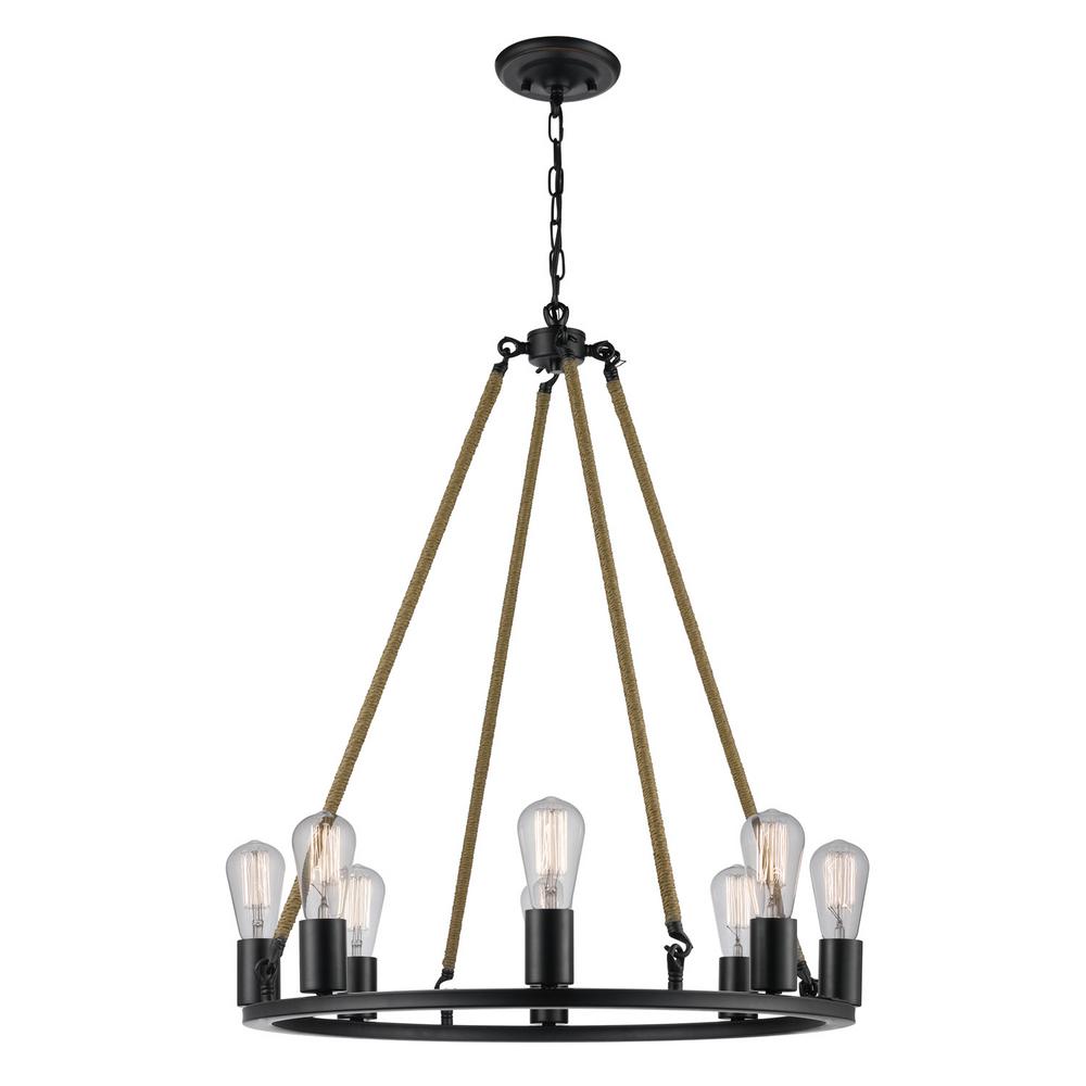 Globe Electric Myrcella 8 Light Oil Rubbed Bronze Twine Wrapped Globe Electric Myrcella 8 Light Oil Rubbed Bronze Twine Wrapped Round Vintage Chandelier
