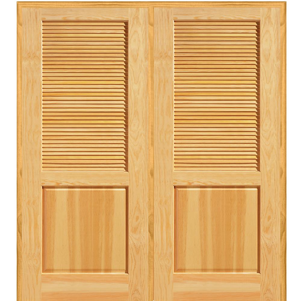 72 In X 80 In Half Louver 1 Panel Unfinished Pine Wood Right Hand Active Double Prehung Interior Door