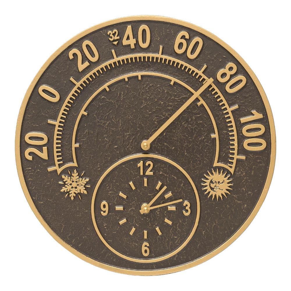 Outdoor Clocks Decor The Home Depot Solstice French Bronze Thermometer Clock