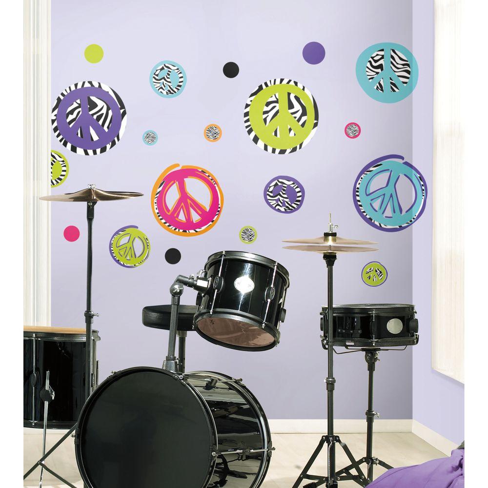 Roommates Zebra Peace Signs Peel And Stick Wall Decal Rmk1860scs