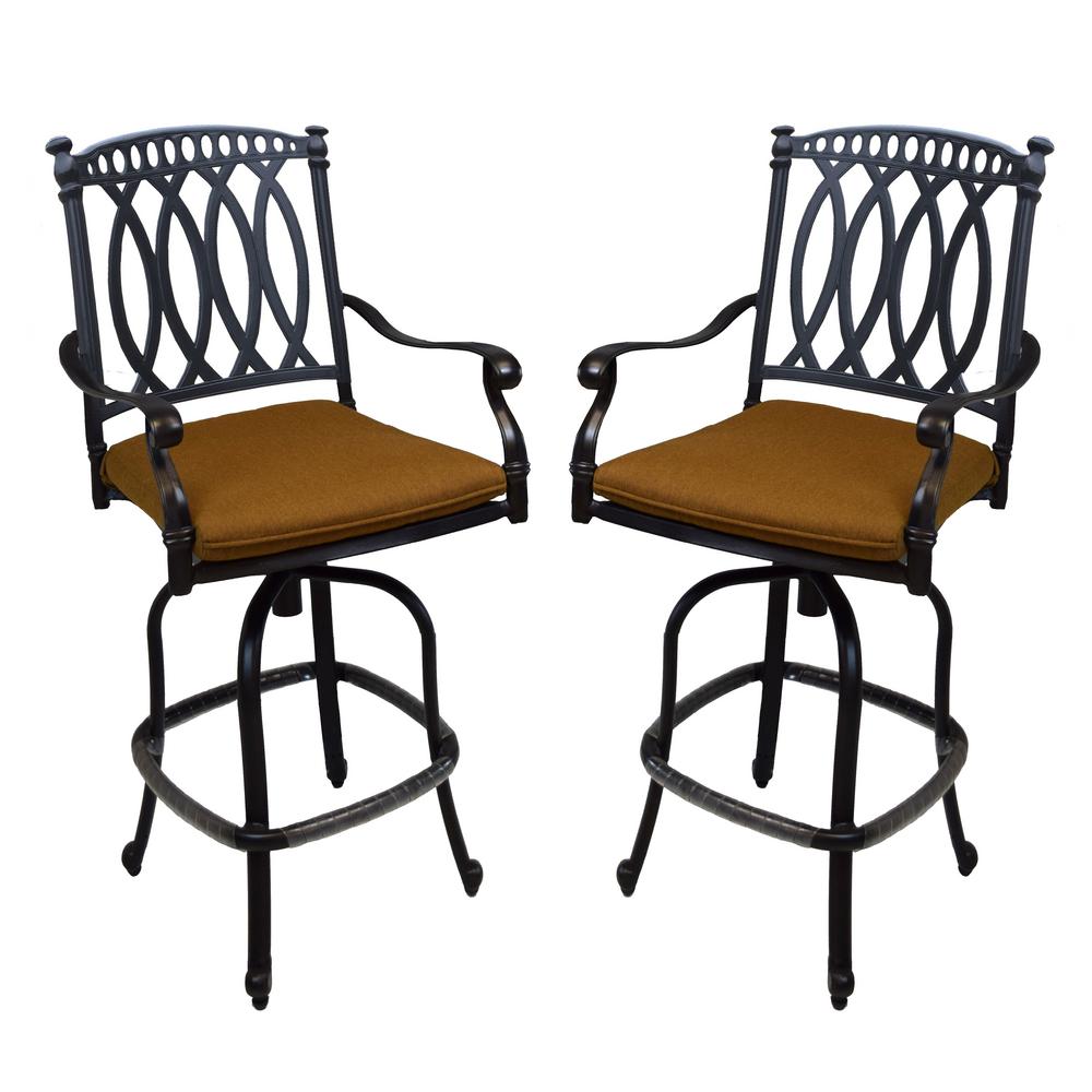 Oakland Living Pair of Outdoor Cast Aluminum Black Swivel Bar Stools