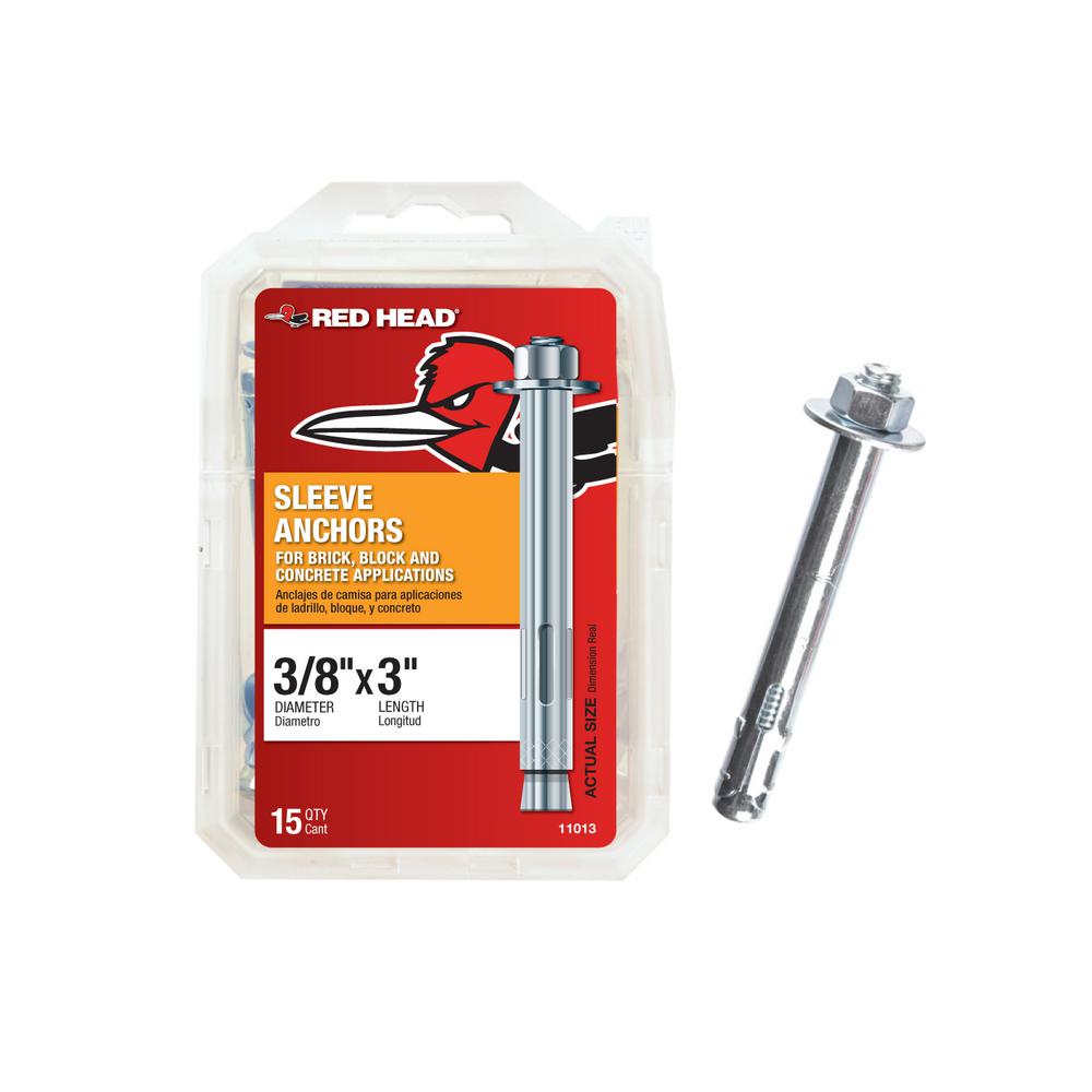 Red Head 3 8 In X 3 In Hex Head Sleeve Anchors 15 Pack 11013 The Home Depot