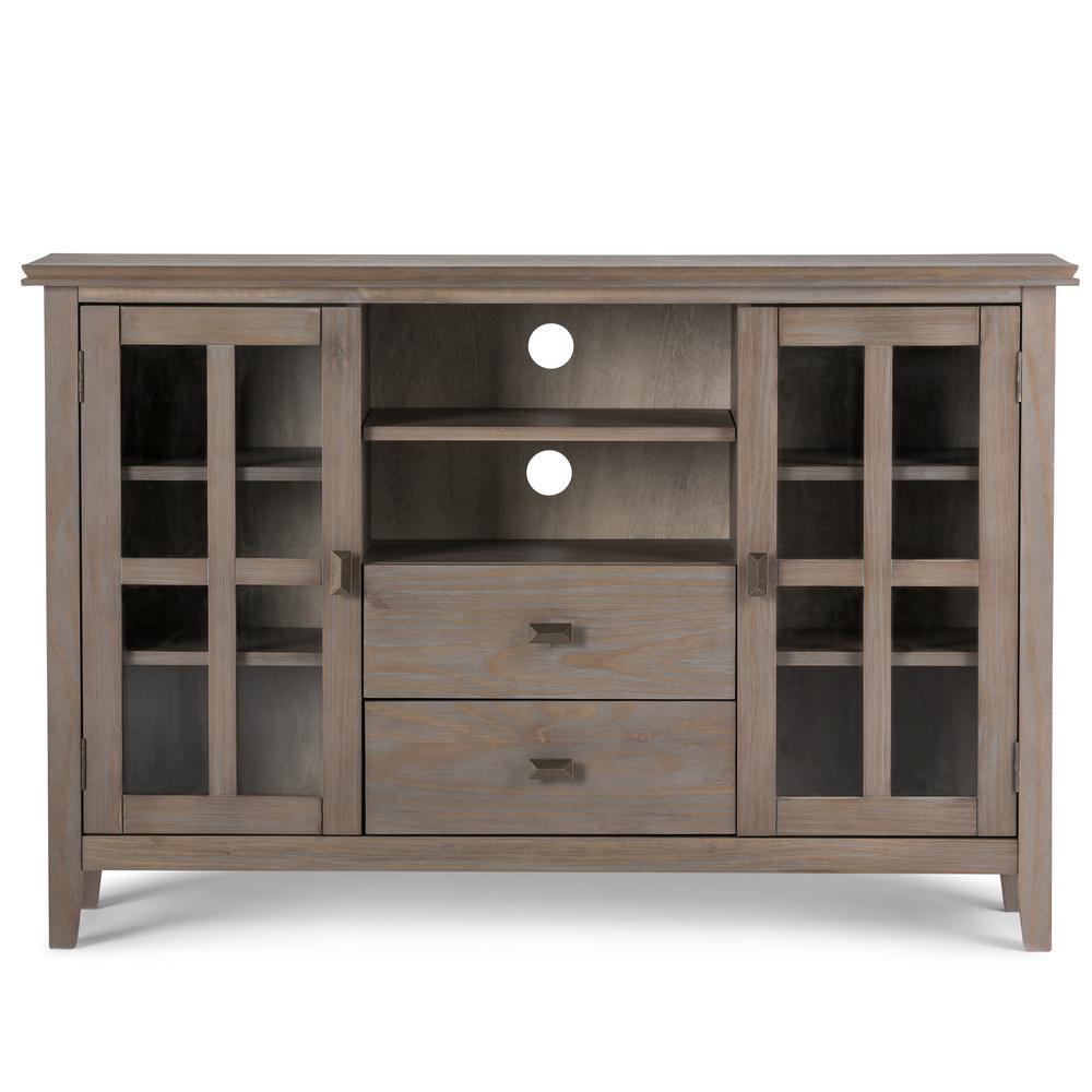 Simpli Home Artisan Solid Wood 53 In Wide Contemporary Tv Media Wide Contemporary Tv Media Stand In Distressed Grey For Tvs Upto 55