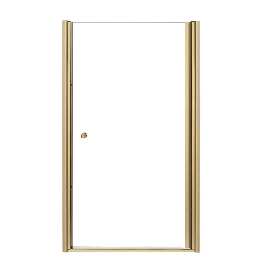 KOHLER Fluence 37-1/2 in. x 65-1/2 in. Semi-Frameless Pivot Shower Door in Anodized Brushed-Bronze with Handle