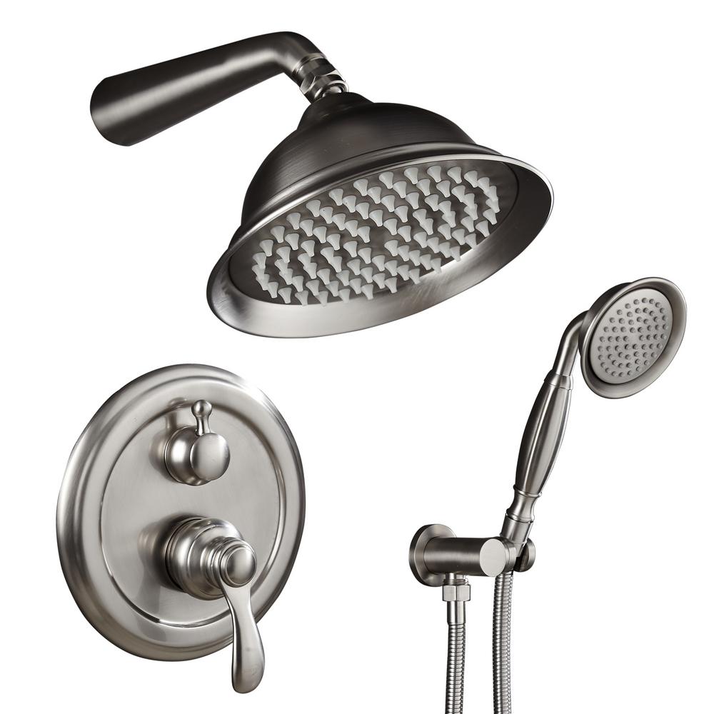 Elloandallo 2 Handle 2 Spray Of Rain Shower Faucet 8 In Round Shower Head With Handheld Kit In 