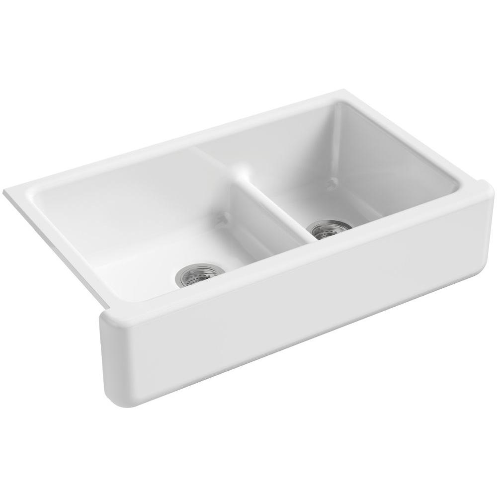 White Kohler Farmhouse Apron Kitchen Sinks K 6427 0 64 1000 