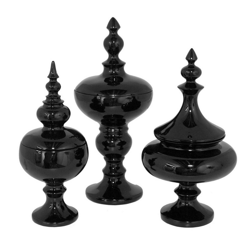 UPC 726674290683 product image for THREE HANDS Resin Finial Lidded Jars Black (Set of 3), Blacks | upcitemdb.com