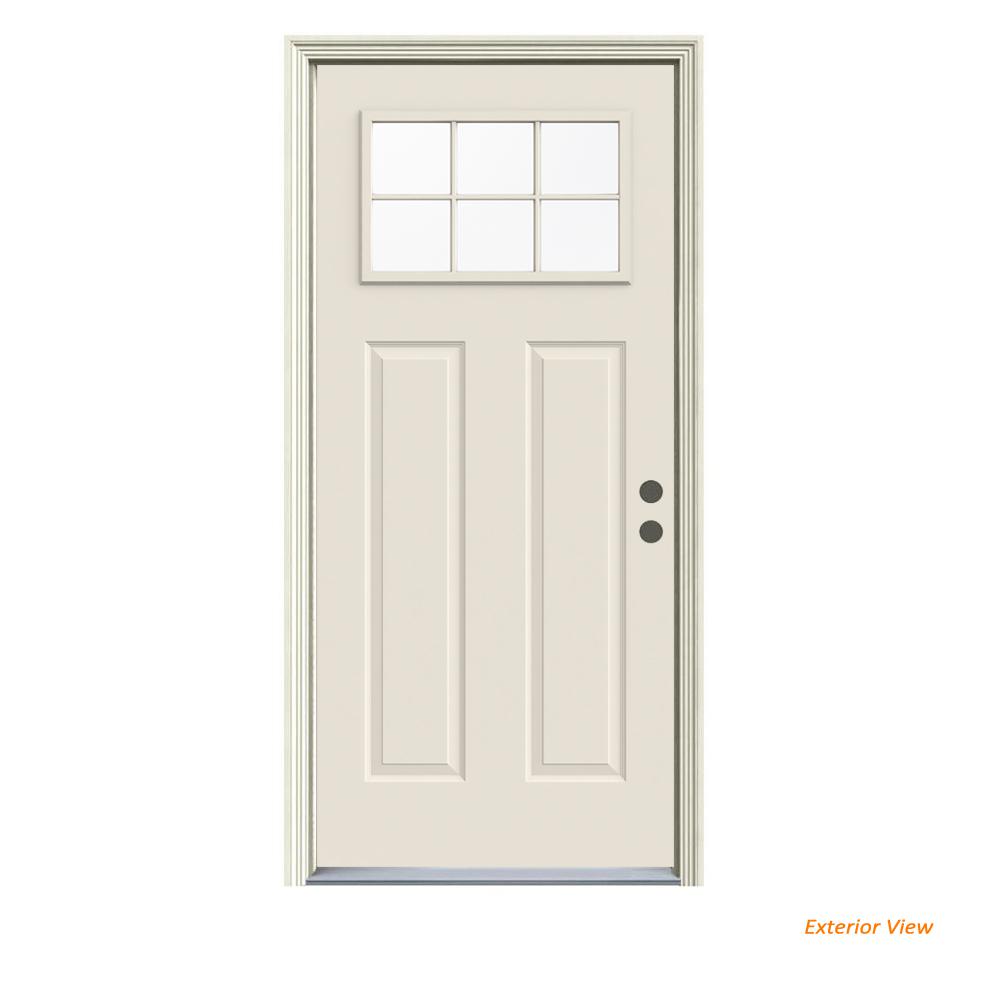 32 In X 80 In 6 Lite Craftsman Primed Steel Prehung Left Hand Inswing Front Door