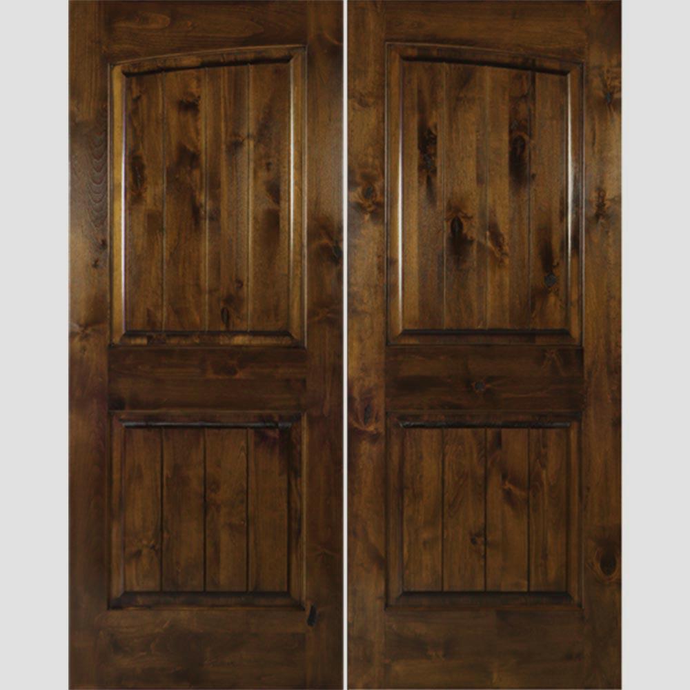 Krosswood Doors 72 In X 80 In Rustic Knotty Alder Common Arch Provincial Stainv Groove Left 9267