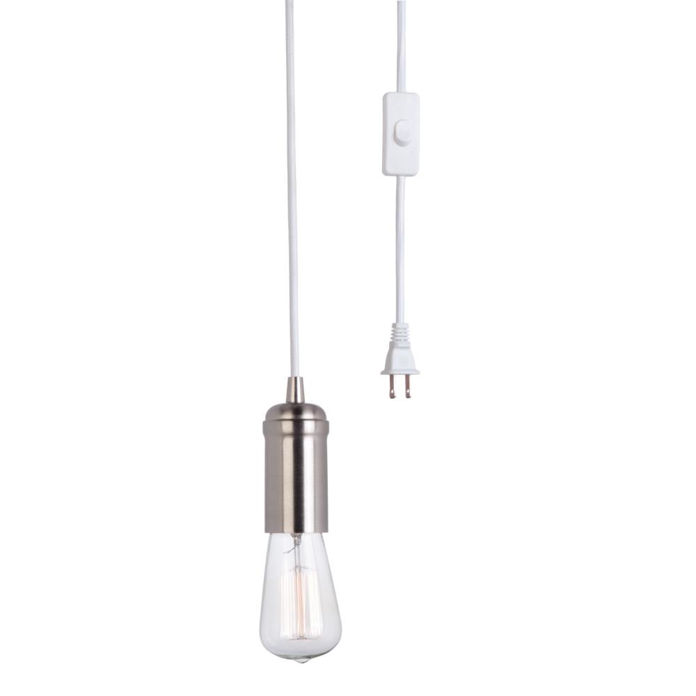 Plug In Pendant Lights Lighting The Home Depot Vintage Edison 1 Light Plug In Mini Pendant White Cord Brushed Steel Socket