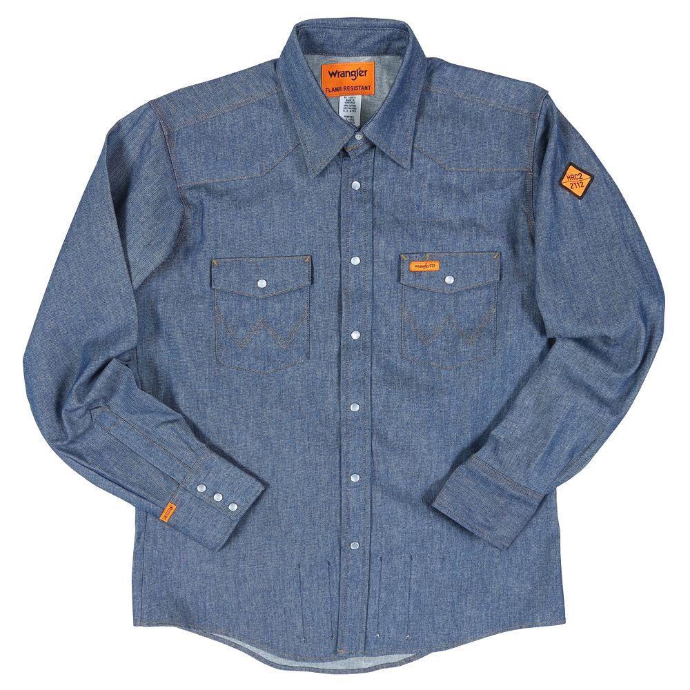 UPC 040326541382 product image for Wrangler Shirts Men's Large Tall Denim Flame Resistant Basic Work Shirt blue FR1 | upcitemdb.com