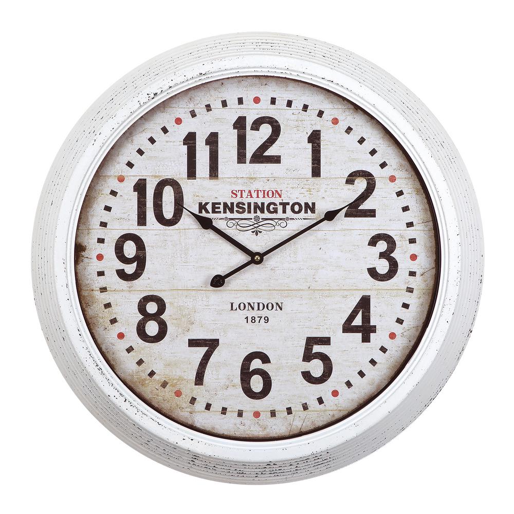 Yosemite Home Decor 24 in. Circular Iron Wall Clock in Distressed White